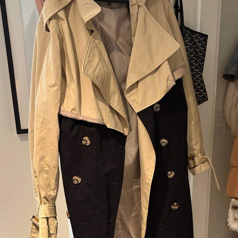 Nasty Gal Black and Cream Trench Coat